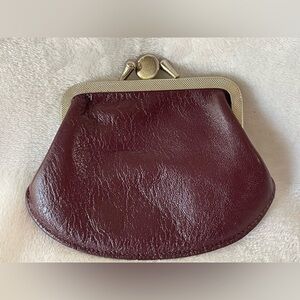 Vintage genuine leather kiss lock 2 side purse wallet burgundy, wine, color